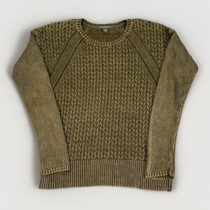Tommy Bahama Cable Knit Sweater Distressed Olive Green Womens Size Medium